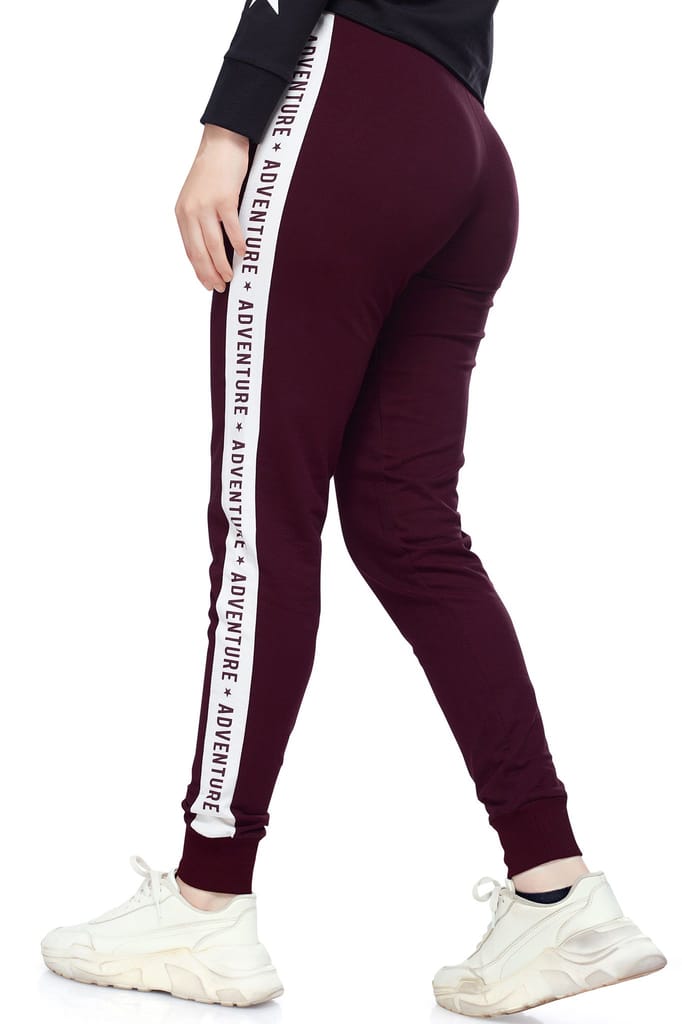 ZEYO Women's Joggers Side Striped Black Regular Fit Track Pant