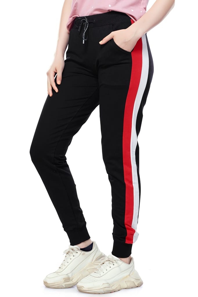 ZEYO Women's Joggers Side Striped Green Regular Fit Track Pant