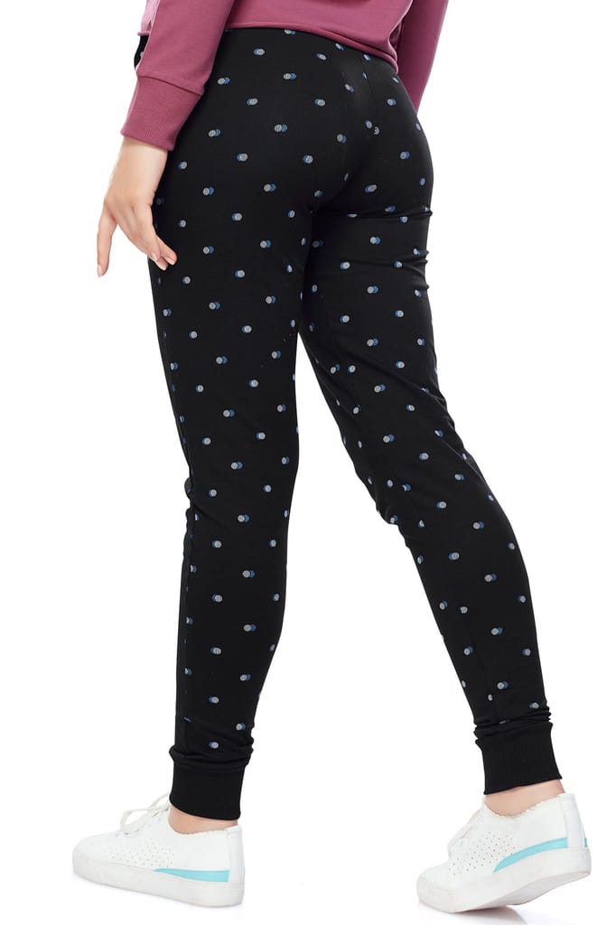 ZEYO Women's Joggers Geometric Printed Black Regular Fit Track Pant
