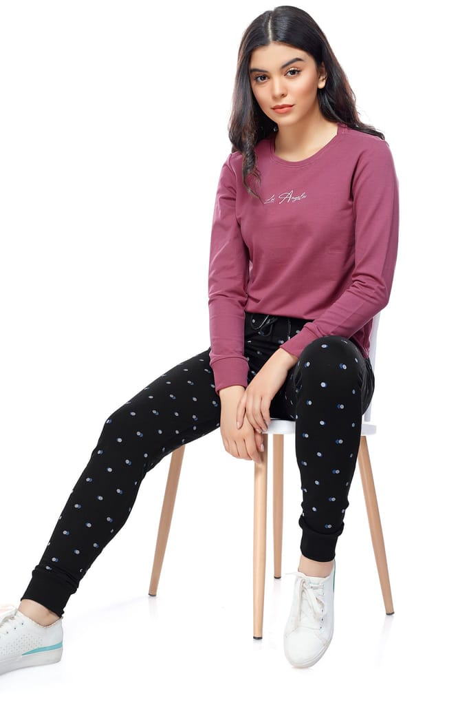 ZEYO Women's Joggers Geometric Printed Black Regular Fit Track Pant