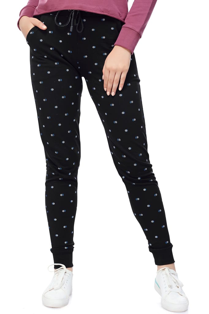 ZEYO Women's Joggers Geometric Printed Black Regular Fit Track Pant