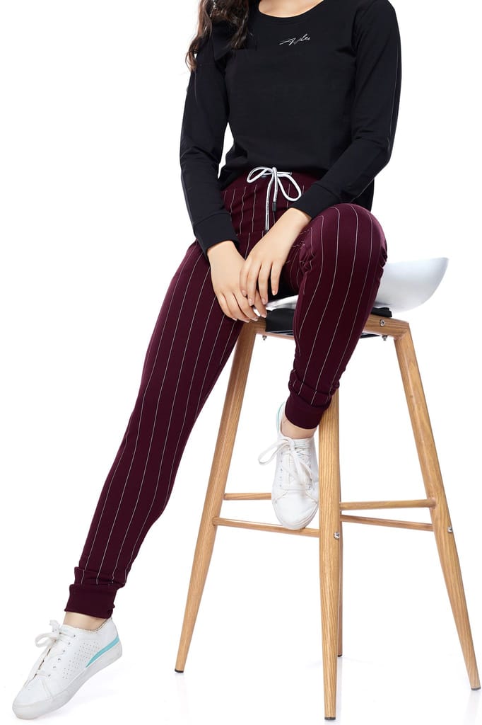 ZEYO Women's Joggers Striped Black Regular Fit Track Pant 5375