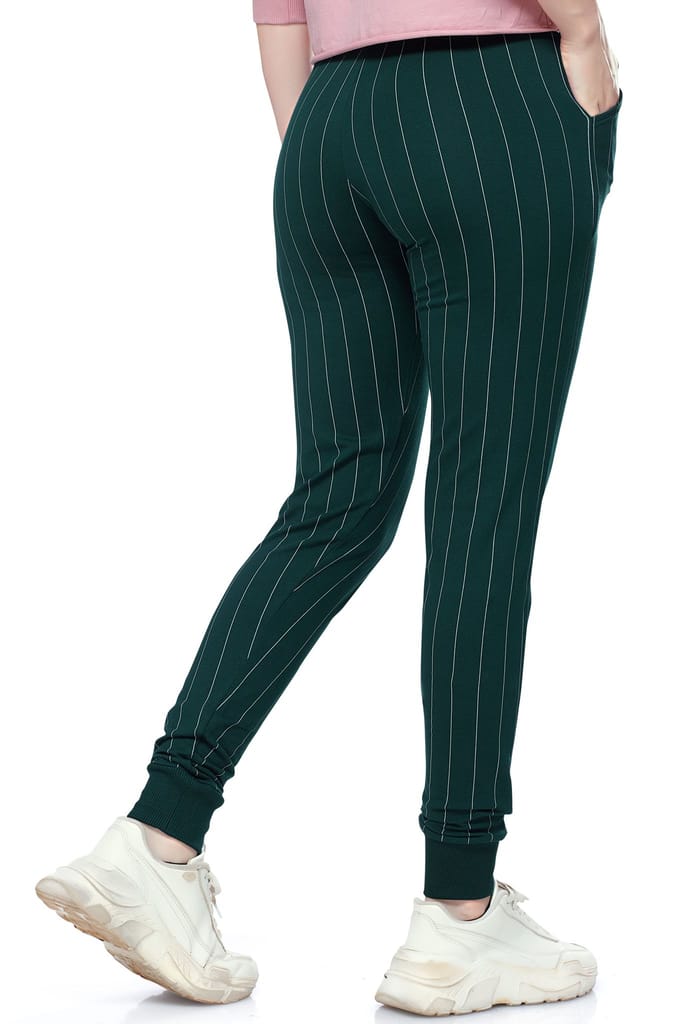 ZEYO Women's Joggers Striped Black Regular Fit Track Pant 5375