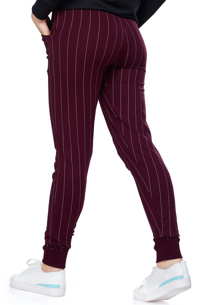 ZEYO Women's Joggers Striped Black Regular Fit Track Pant 5375