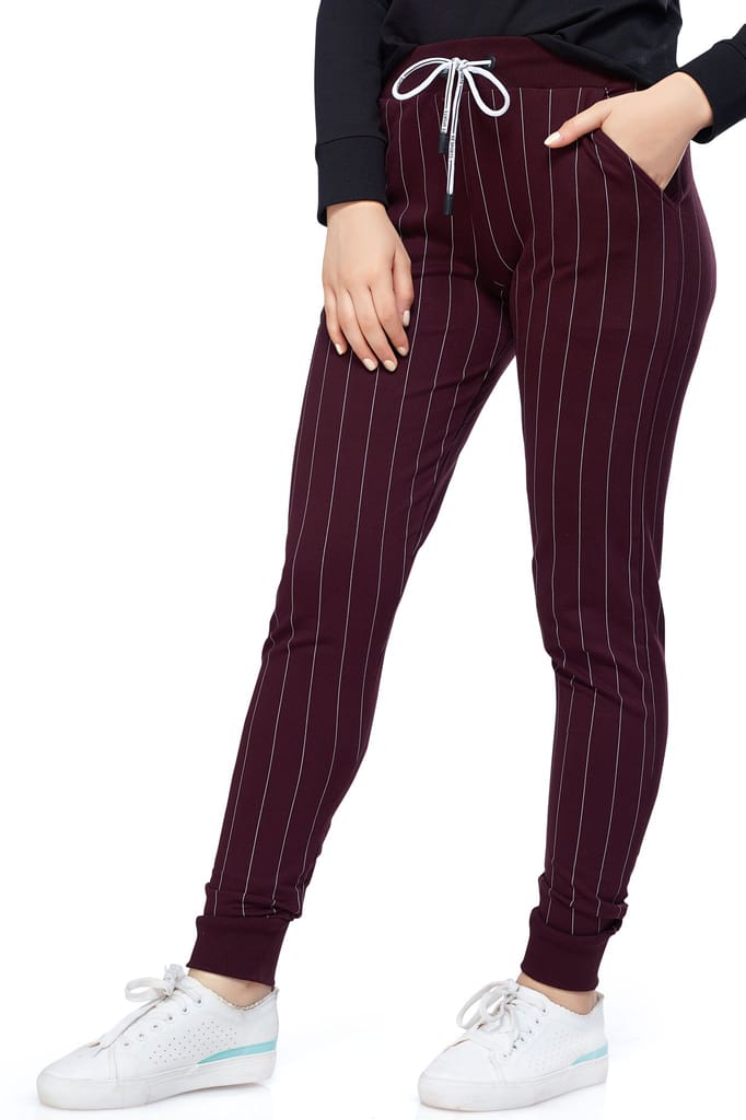 ZEYO Women's Joggers Striped Black Regular Fit Track Pant 5375