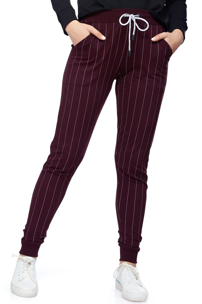 ZEYO Women's Joggers Striped Black Regular Fit Track Pant 5375