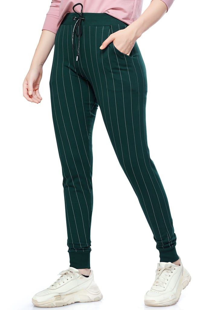 ZEYO Women's Joggers Striped Black Regular Fit Track Pant 5375