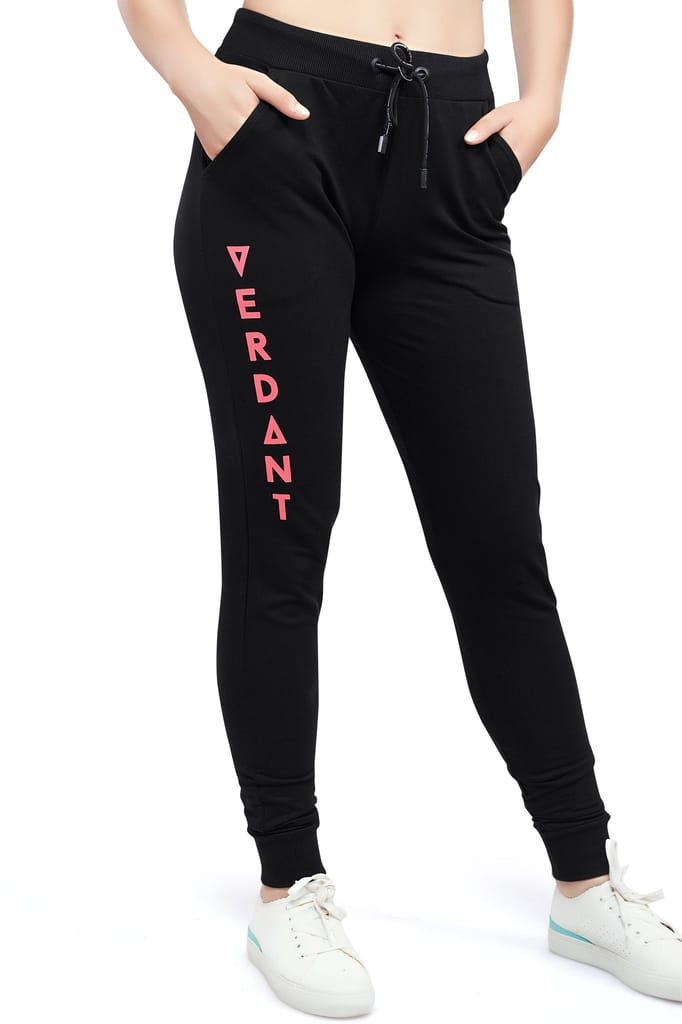 ZEYO Women's Joggers Printed Black Regular Fit Track Pant