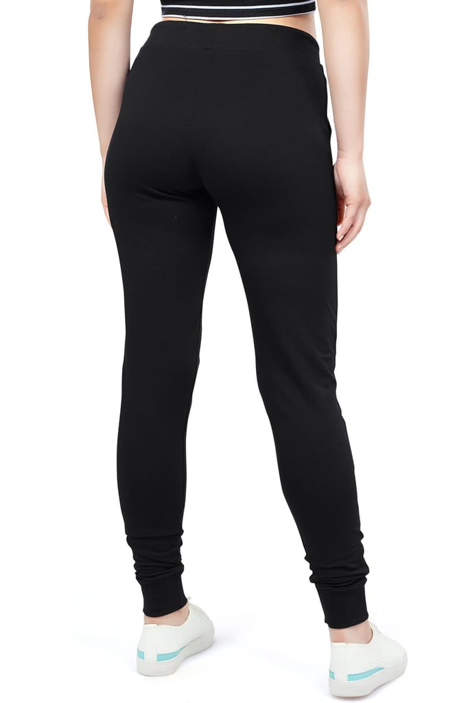 ZEYO Women's Joggers Printed Black Regular Fit Track Pant