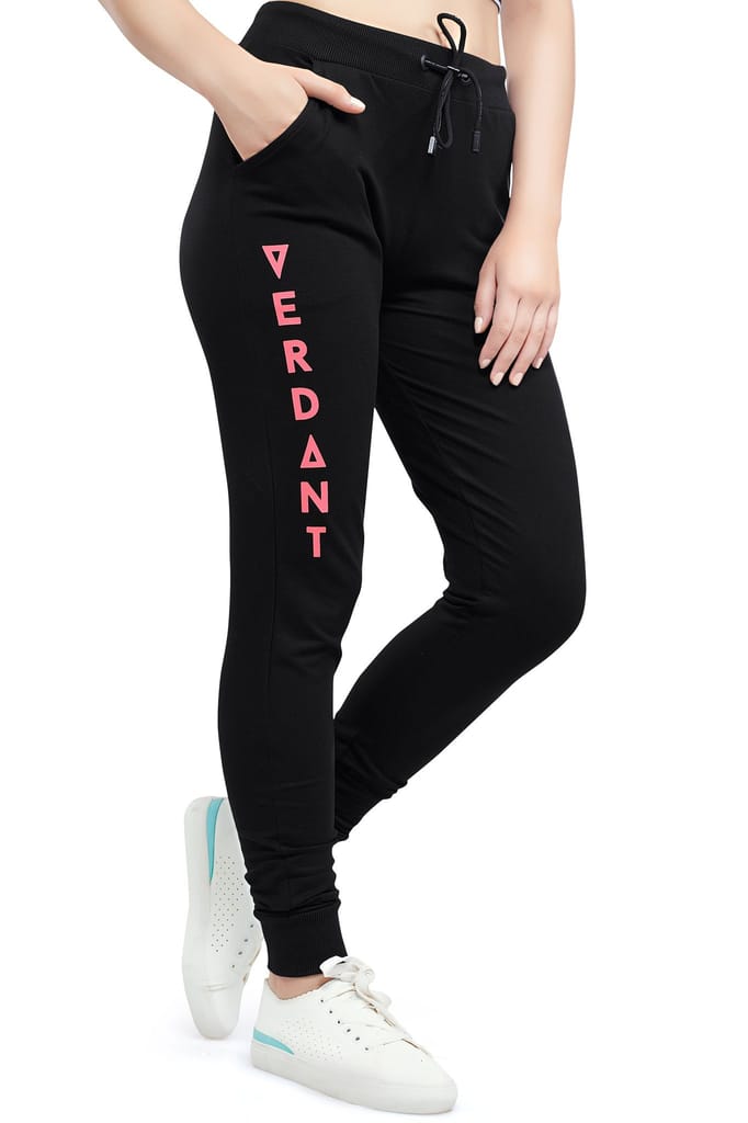 ZEYO Women's Joggers Printed Black Regular Fit Track Pant