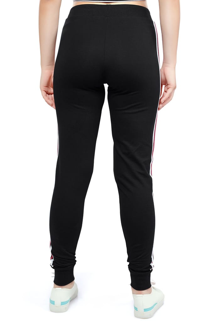 ZEYO Women's Joggers Side Striped Black Regular Fit Track Pant