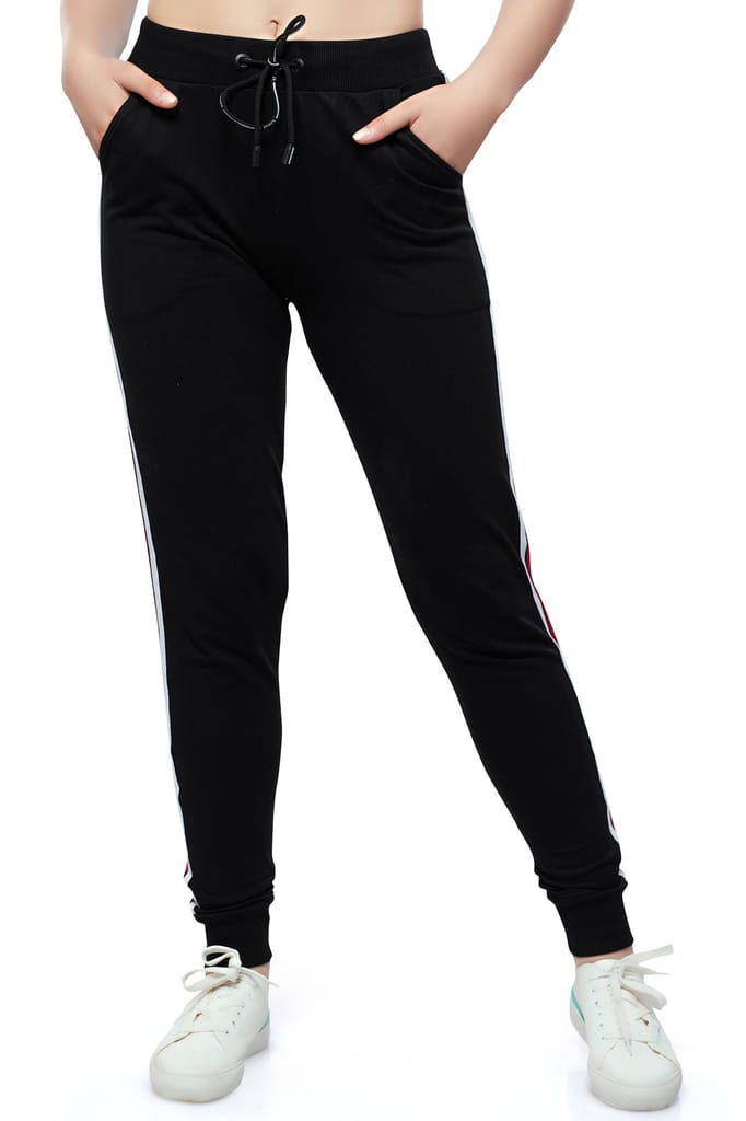 ZEYO Women's Joggers Side Striped Black Regular Fit Track Pant