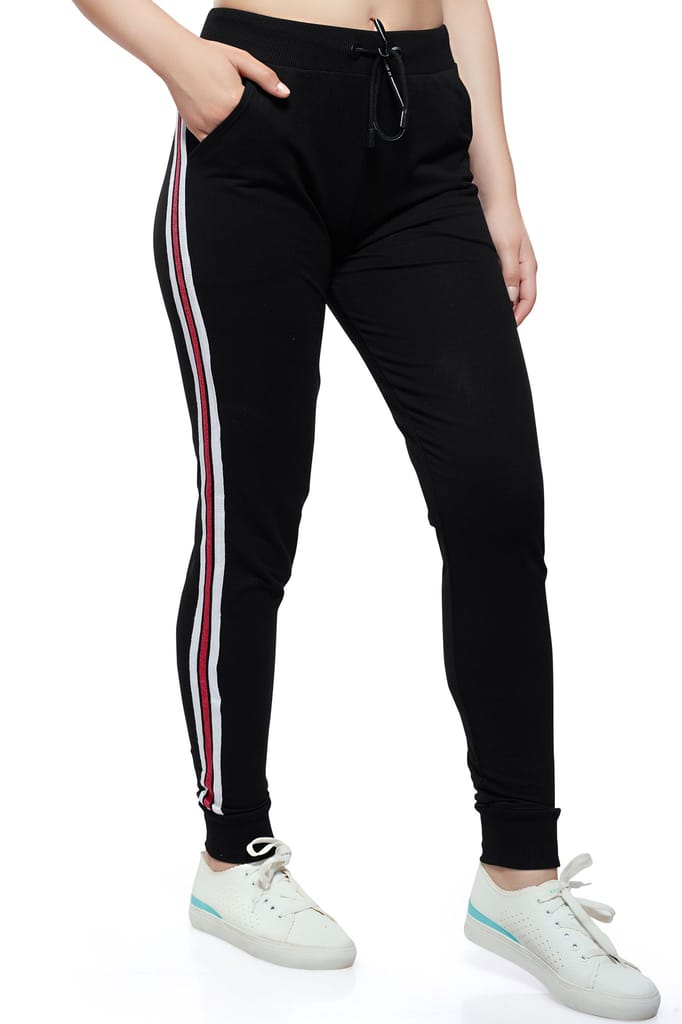 ZEYO Women's Joggers Side Striped Black Regular Fit Track Pant