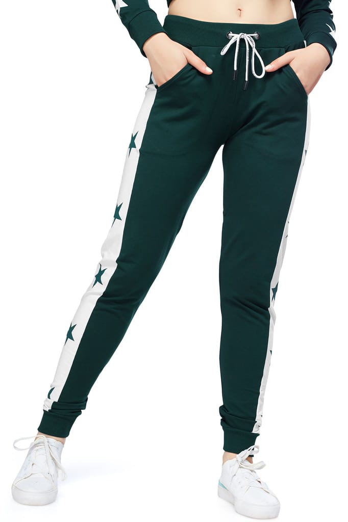 ZEYO Women's Joggers Star Printed Black Regular Fit Track Pant