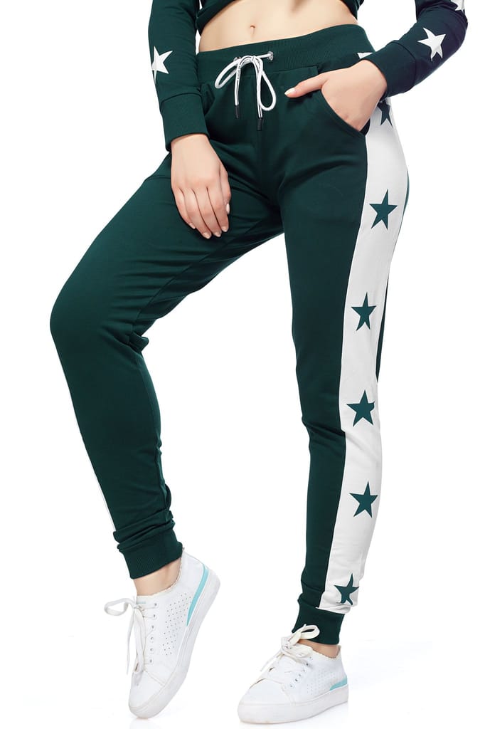ZEYO Women's Joggers Star Printed Black Regular Fit Track Pant