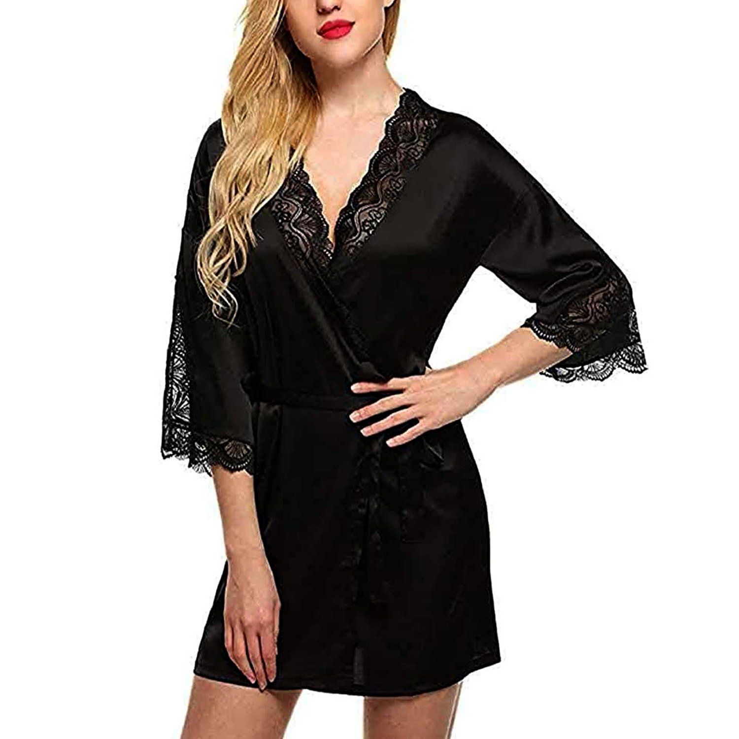 Lace Satin Babydoll Night Robe panty belt