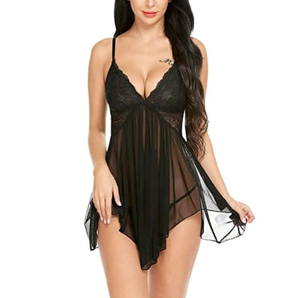 Net Lace Babydoll Nightdress with panty