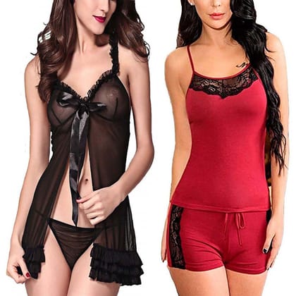Babydoll Night dress with panty Combo Pack 2