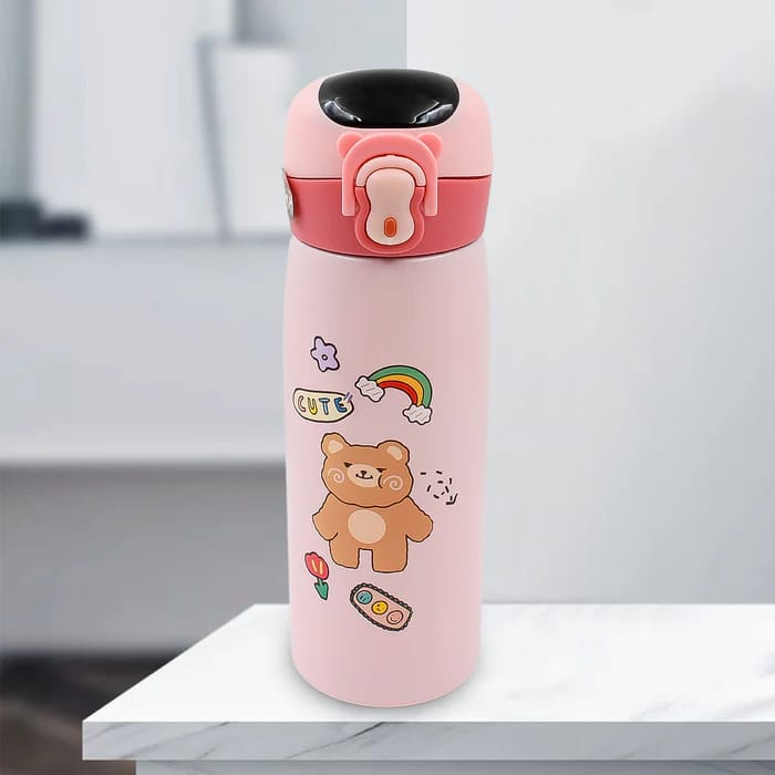  304 Stainless Steel Vacuum Insulated Water Bottle with Cute Bear Cartoon, Leakproof Travel Mug for Kids, 12oz