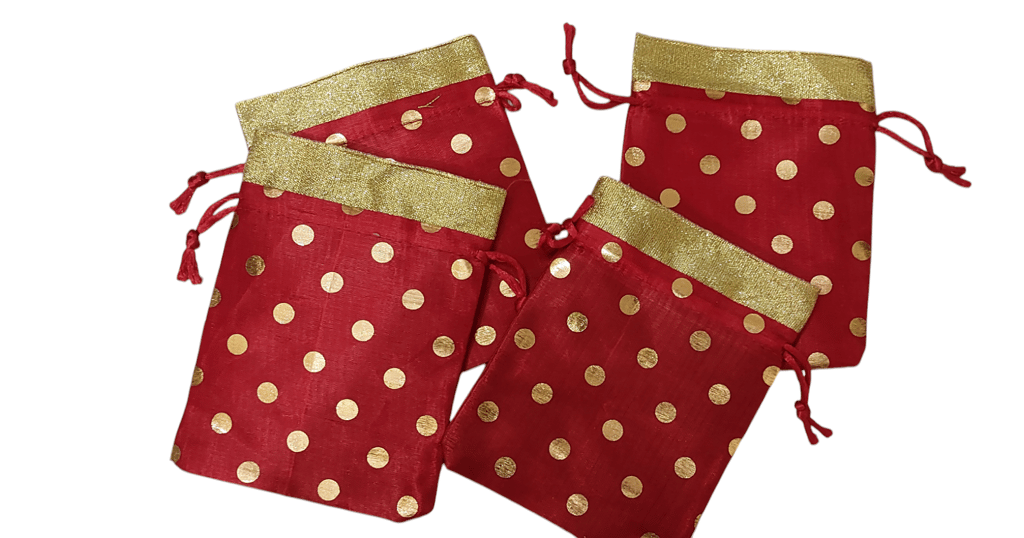 Darsh Collection Pouches Potli For Gift Wedding festival  Packaging and Gift use .(Pack of 4)Lightweight Potli  Is An Ethnic Stylish potli pouches . Potli bags, organza shagun dry fruit pouches. Occasion : Use on wedding, party or other family function - Pooja Needs | Buy online on ZillyBuy