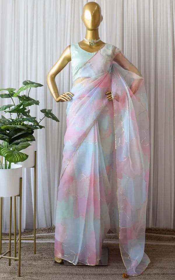 Digital print Organza Silk saree with blouse for Women