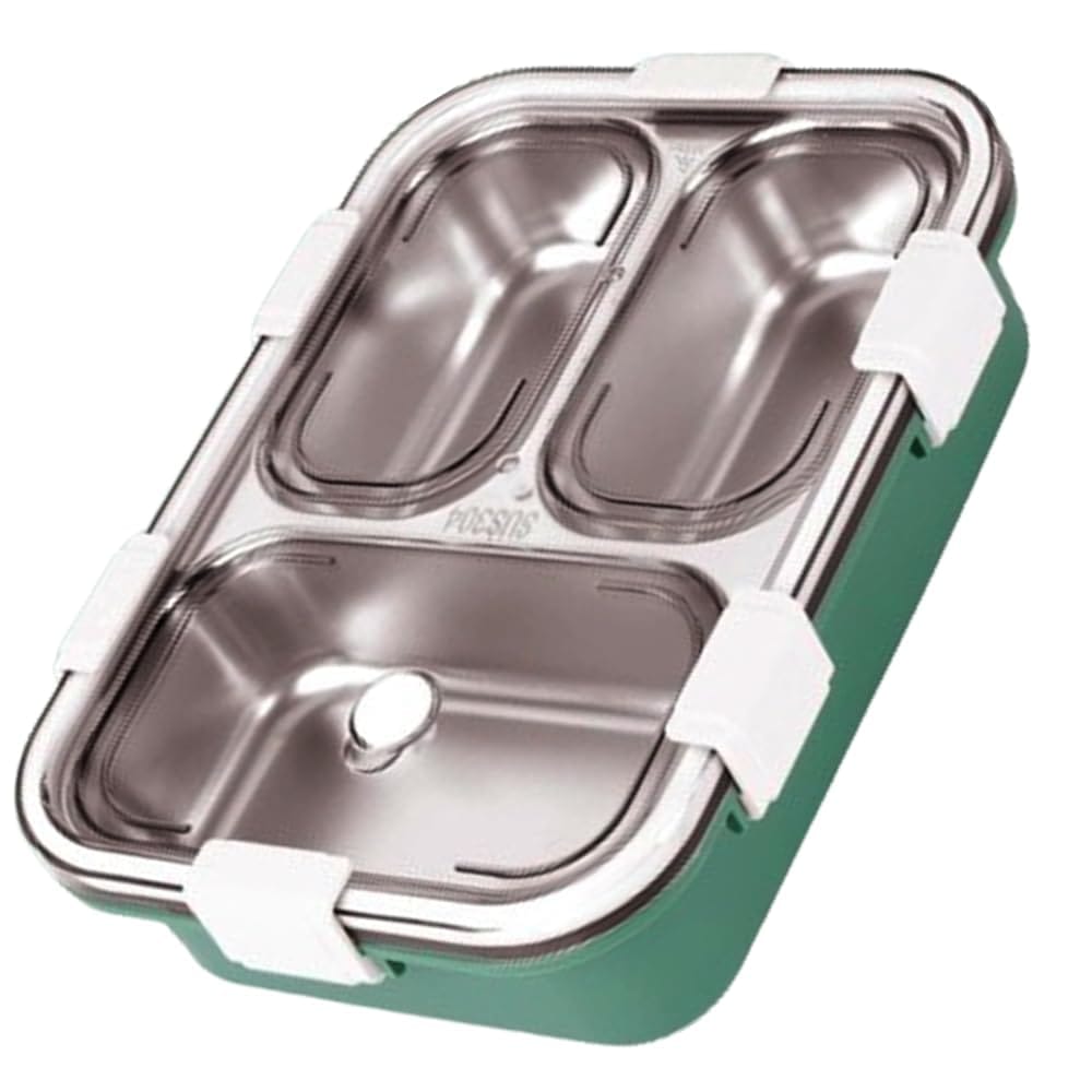 ALTCRAFT Leak-Proof, BPA-Free Stainless Steel Lunch Box with 3 Compartments - Includes Spoon, Fork - Perfect for Kids and Adults for School & Office