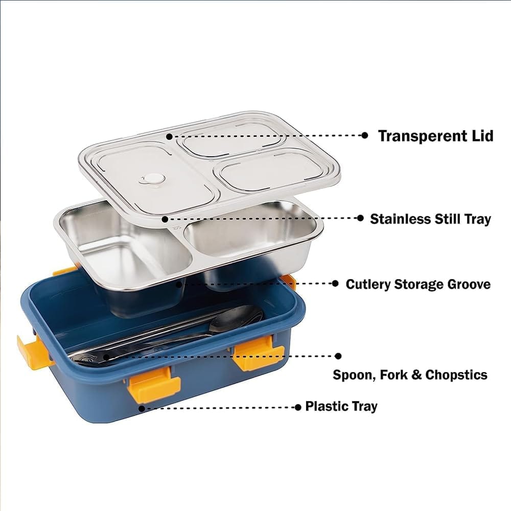 ALTCRAFT Leak-Proof, BPA-Free Stainless Steel Lunch Box with 3 Compartments - Includes Spoon, Fork - Perfect for Kids and Adults for School & Office