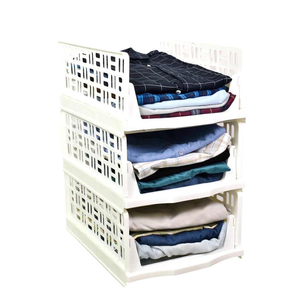 ALTCRAFT Wardrobe Organizer for Clothes, Clothes Organizer for Wardrobe. Stackable Storage Organizer Large (Pack of 3)