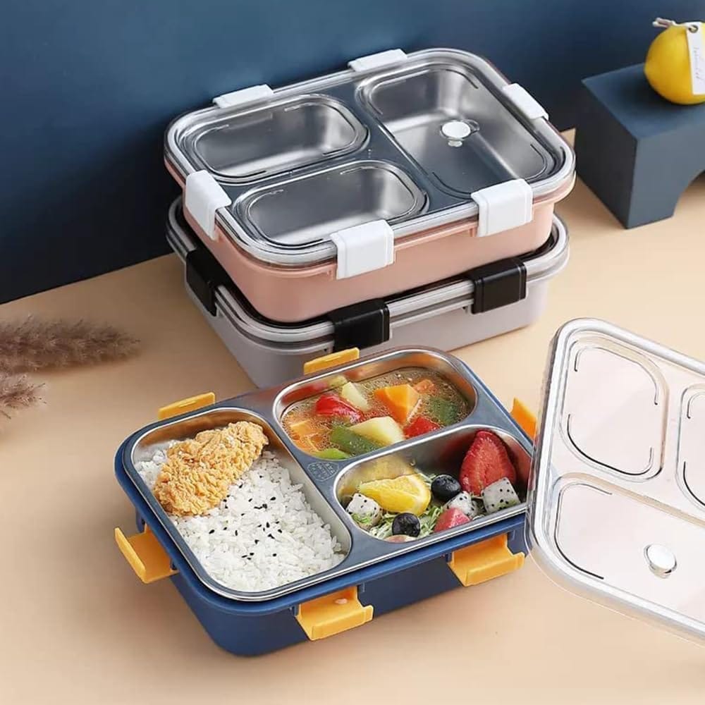 ALTCRAFT Leak-Proof, BPA-Free Stainless Steel Lunch Box with 3 Compartments - Includes Spoon, Fork - Perfect for Kids and Adults for School & Office