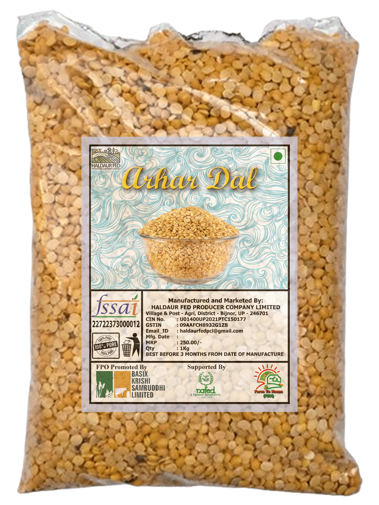 Organic Arhar Dal - 1 Kg [Without Polish]