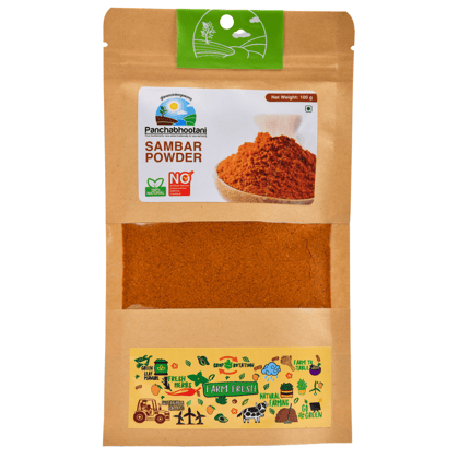 Panchabhootani Sambar Powder - 100g | 100% Natural | No Artificial Flavors, Preservatives, Additives, or Chemicals | Farm Fresh