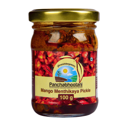 Panchabhootani Menthikaya Mango Pickle 100g | Perfect Blend of Raw Mango & Fenugreek Seeds | Authentic Taste | Slight Bitter & Tangy | Preservatives Free | Fresh & Homemade | Traditional Recipe