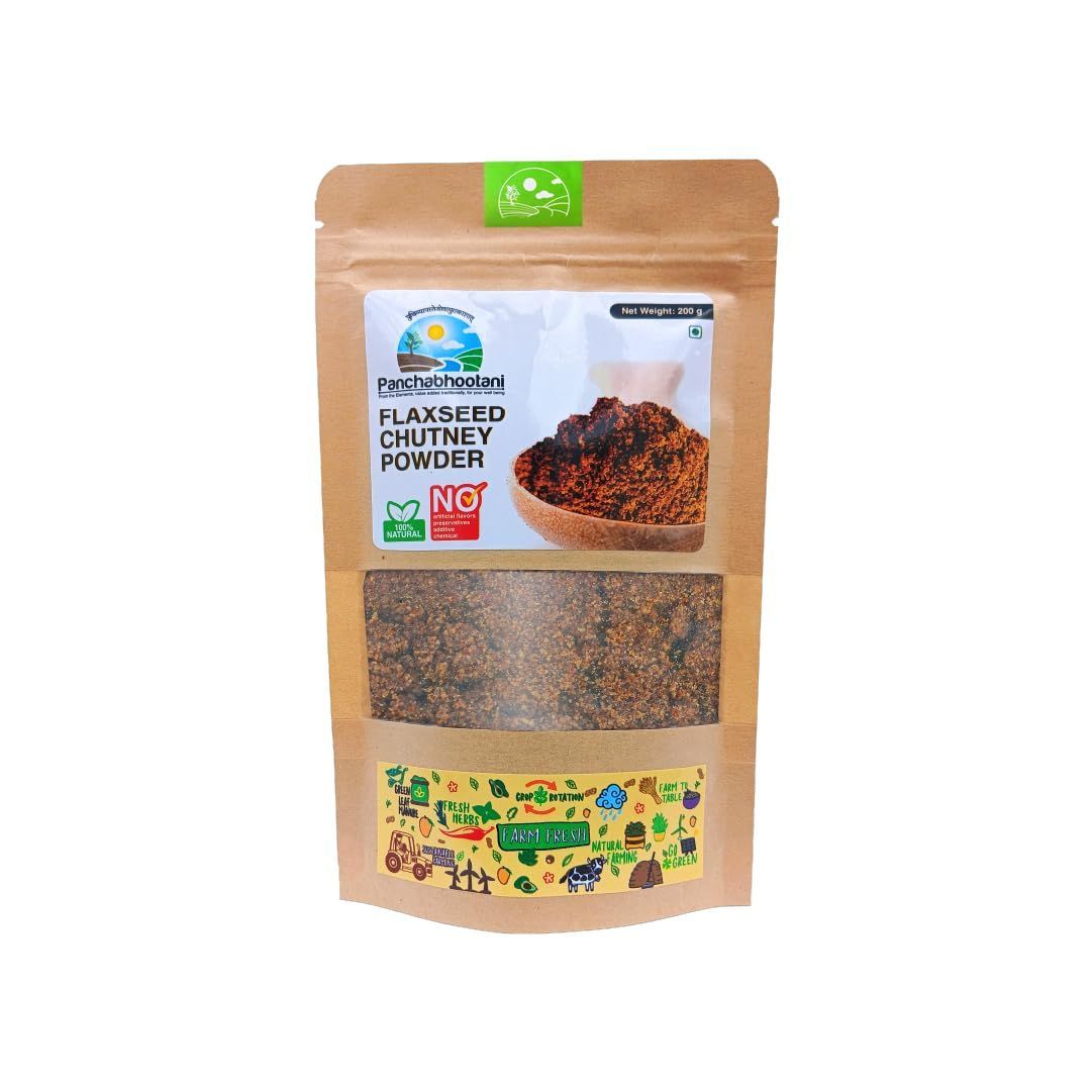 Panchabhootani Flaxseed Chutney Powder 200g | Agasi Chutney, Rich in Fiber, Homemade, Ready to use, just add ghee or Oil, Classic South Indian Flaxseed Podi Chutney, Idly, Dosa Spread