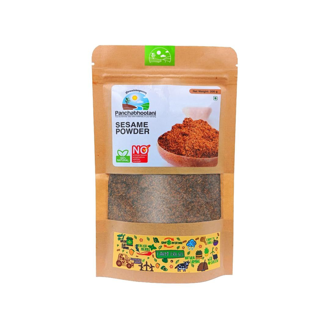 Panchabhootani Sesame Powder 200g | Instant Use, Organic Horsegram,Dip or Sprinkle, No Added Colour & Preservatives, Traditonal Recipe, Rich In Nutrients, Side Dish, Chapati & Rice Seasoning