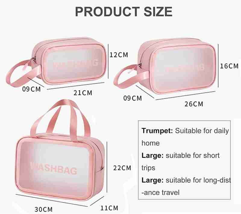 Set of 3 Clear PVC Travel Bags, Clear Makeup Bags, Clear Cosmetic Bags for Liquids, Travel Essentials for Women and Men
