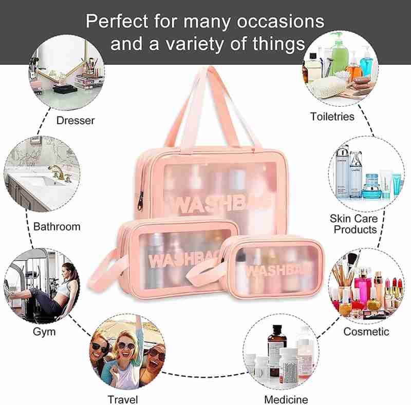 Set of 3 Clear PVC Travel Bags, Clear Makeup Bags, Clear Cosmetic Bags for Liquids, Travel Essentials for Women and Men
