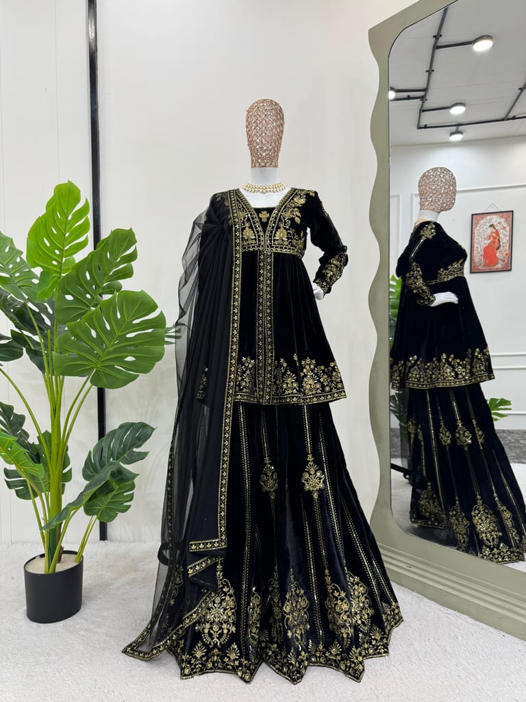 Black Palazzo Suit Set Salwar Kameez Readymade Pakistani Stitched New Indian Ready To Wear Wedding Suit
