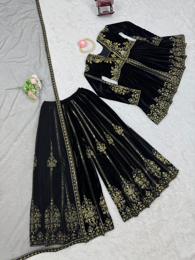 Black Palazzo Suit Set Salwar Kameez Readymade Pakistani Stitched New Indian Ready To Wear Wedding Suit