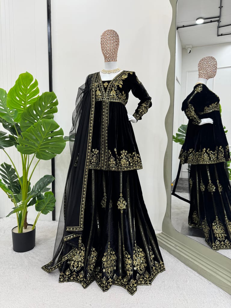 Black Palazzo Suit Set Salwar Kameez Readymade Pakistani Stitched New Indian Ready To Wear Wedding Suit