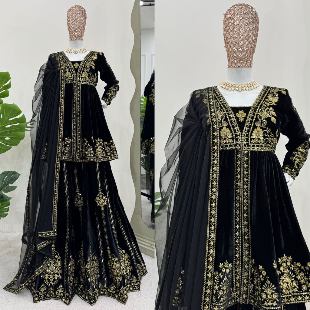 Black Palazzo Suit Set Salwar Kameez Readymade Pakistani Stitched New Indian Ready To Wear Wedding Suit