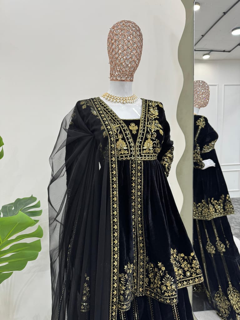 Black Palazzo Suit Set Salwar Kameez Readymade Pakistani Stitched New Indian Ready To Wear Wedding Suit