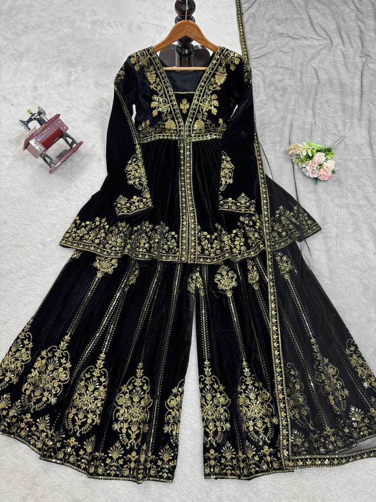 Black Palazzo Suit Set Salwar Kameez Readymade Pakistani Stitched New Indian Ready To Wear Wedding Suit