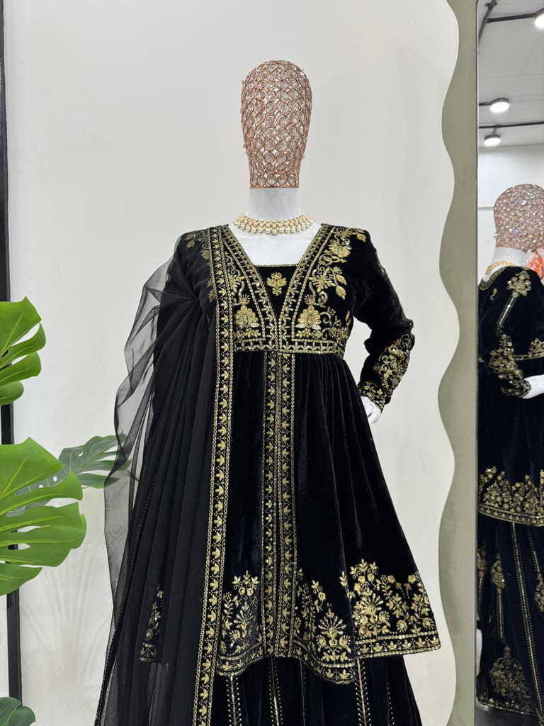 Black Palazzo Suit Set Salwar Kameez Readymade Pakistani Stitched New Indian Ready To Wear Wedding Suit