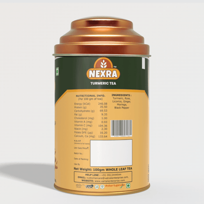 Nexra - Turmeric Tea - 100g Tin Box | Whole Leaf Herbal Blend | Natural Turmeric for a Refreshing and Healthy Experience