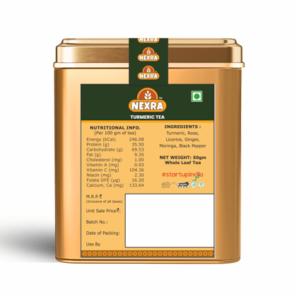 Nexra - Turmeric Tea - 50g | Whole Leaf Herbal Tea Blend | For Natural Wellness and Anti-Inflammatory Support