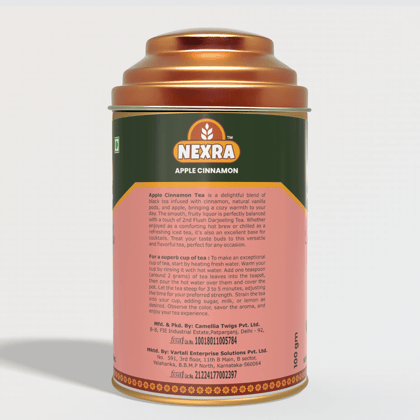 Nexra - Apple Cinnamon Tea - 100g Tin Box | Whole Leaf Herbal Blend with Natural Apple and Cinnamon Flavors