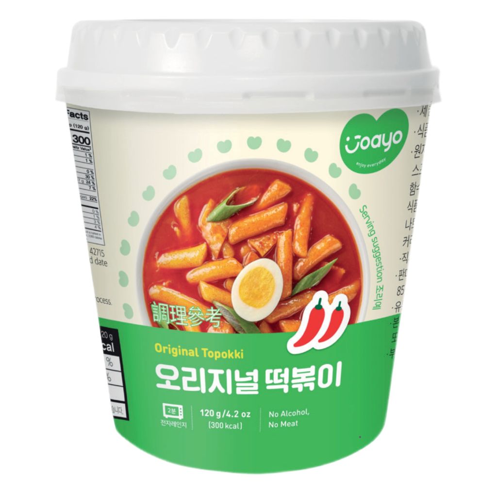 Joayo Original Topokki Instant Rice Cakes with Rich & Spicy Flavorful Savory Sauce 120g Rice Teokboki, Non-Vegetarian (Made In Korea)