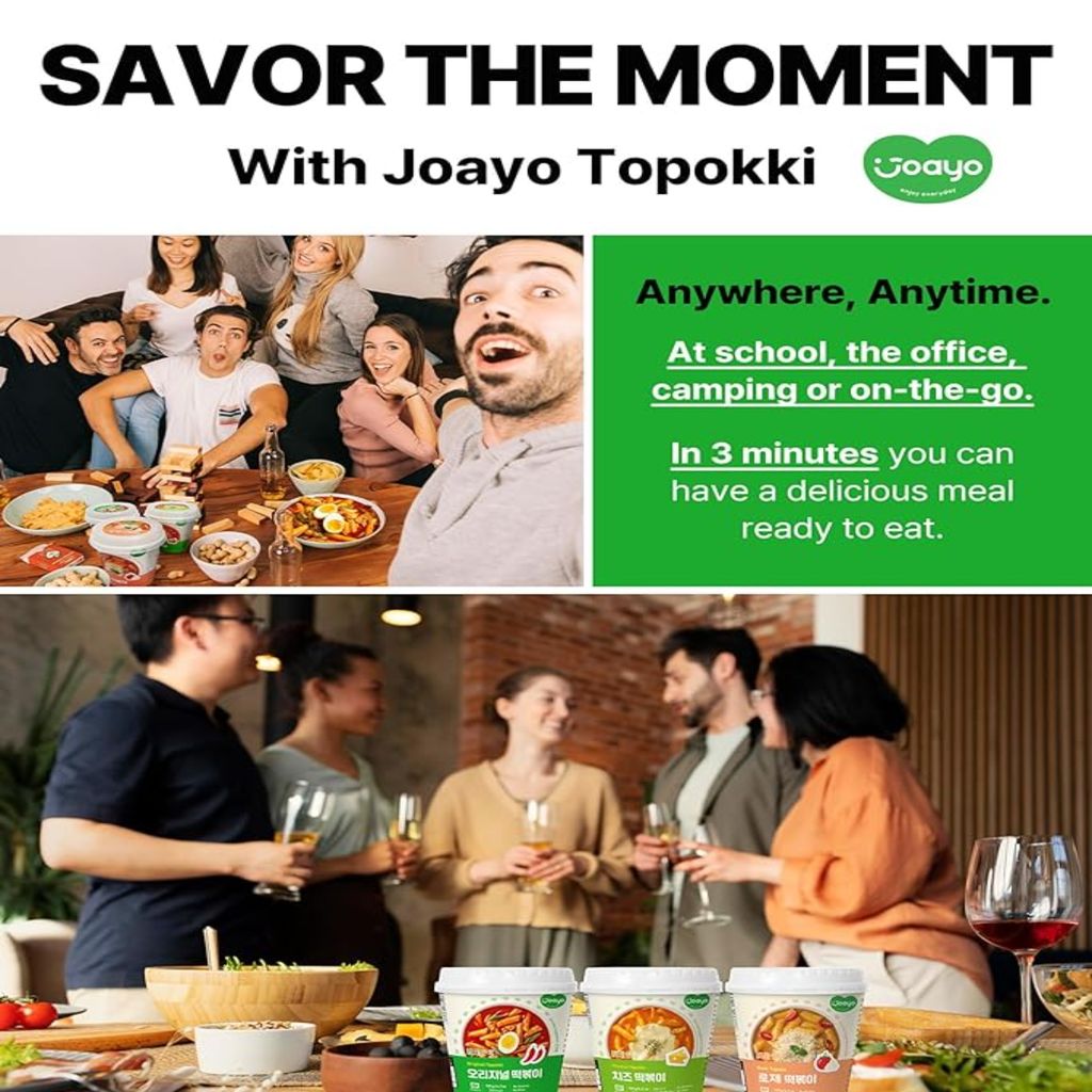 Joayo Original Topokki Instant Rice Cakes with Rich & Spicy Flavorful Savory Sauce 120g Rice Teokboki, Non-Vegetarian (Made In Korea)