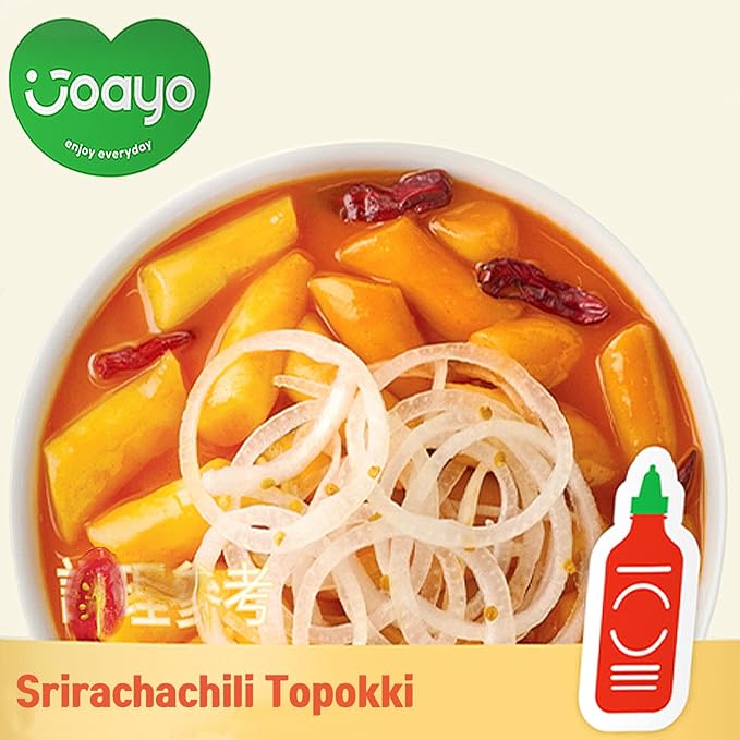 Joayo Srirachachili Topokki Instant Rice Cakes with Rich & Spicy Flavorful Savory Sauce 120g Rice Teokboki, Vegetarian (Made In Korea)