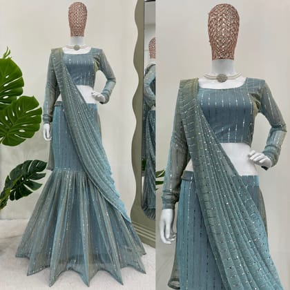 Indian Wedding Party Lehenga Saree Ready To Wear With Stitched Blouse Readymade Indian Wedding Party Lehenga Saree Ready To Wear With Stitched Blouse Readymade